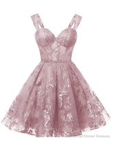 Teens Sparkly Tulle Mauve Homecoming Dresses Spaghetti Straps Short Cocktail Party Prom Dress